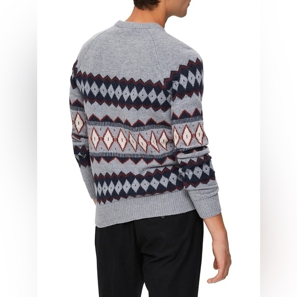 2/49$ Men’s SELECTED Fair Isle Raglan-Sleeve wool blend grey Sweater Sz‎ Large - Picture 13 of 13